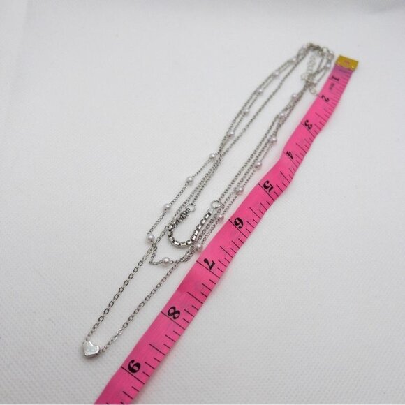 Contemporary Heart Pearl and Rhinestone Layered Silver Alloy Necklace Minimalist - Picture 8 of 8